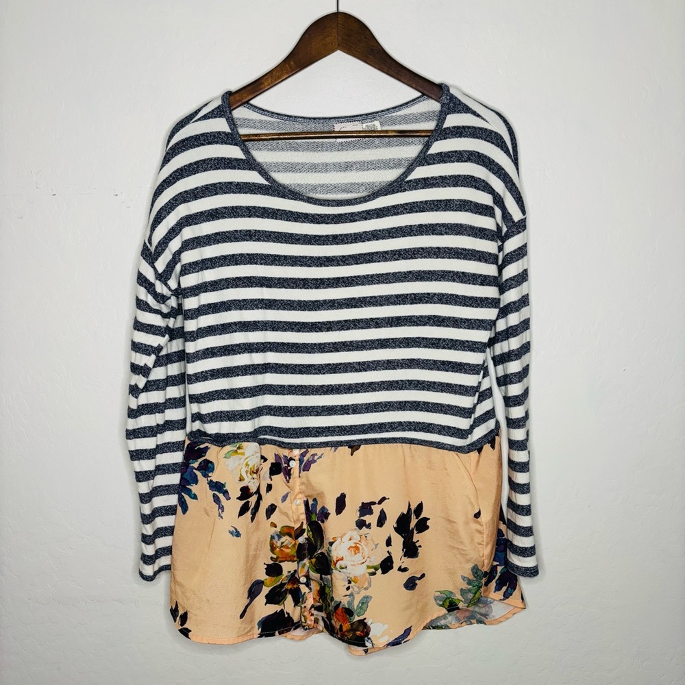 Anthropologie Postmark‎ Women’s Ginny Top Medium, Navy Blue Cream Floral